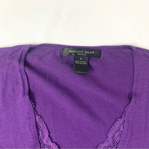 August Silk  Knits Purple Cap Sleeve Lace Accent Top