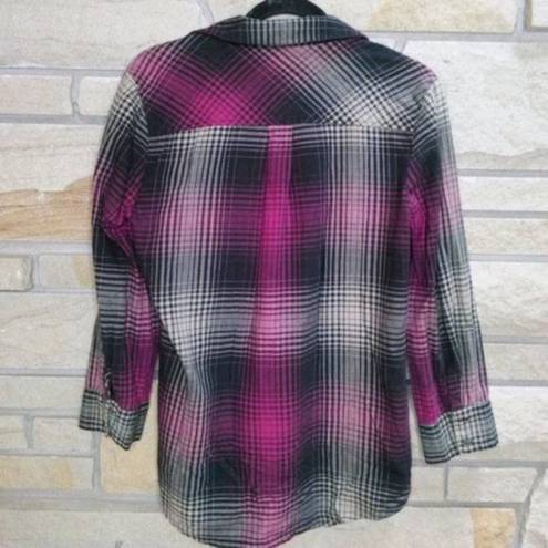 Joie  Fara B Plaid Ruffle Button Up Shirt Plaid Medium