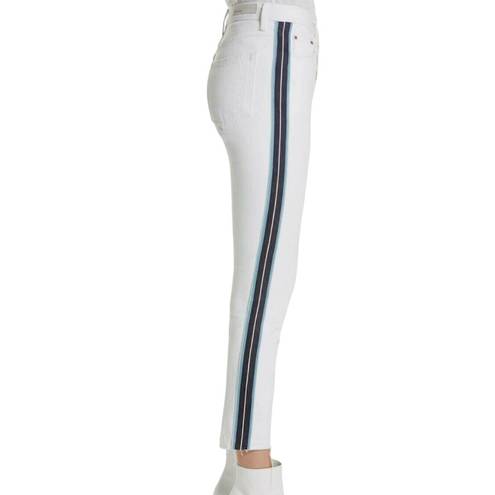 GRLFRND NWT  White Cropped High Rise Jeans Blue Stripe Raw Hem 24 2