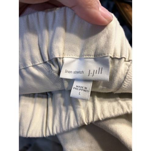 J.Jill  Linen Stretch Pants Womens Large Wide Leg Tan Elastic Waist Pockets