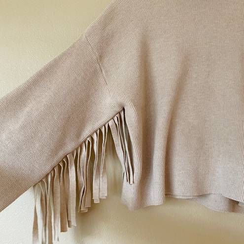 4S13NNA Tan Fringe Sleeve Sweater