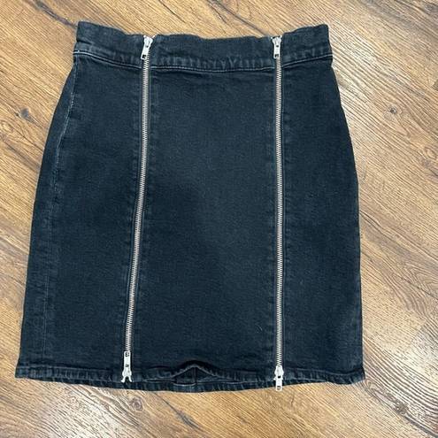 AGOLDE  Revolve Pamela Black Mini Skirt Dual Silver Zipper Front Dark Denim Sz 26