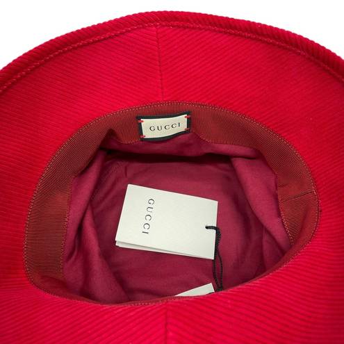 Gucci  New Red Corduroy Cotton “Orgasmique” Patch Bucket Hat