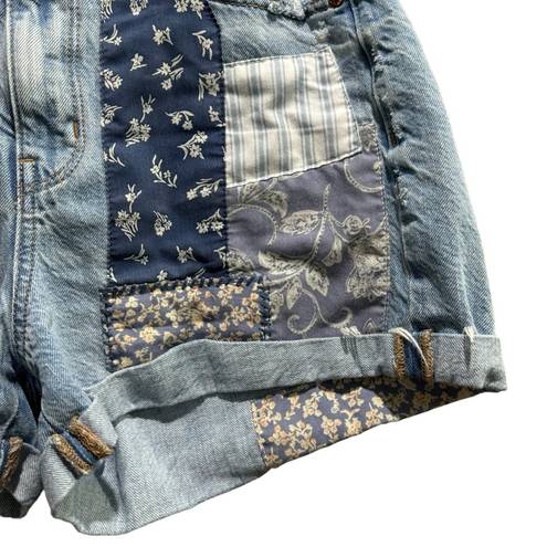 American Eagle  Patchwork Distressed Rolled Cuff Denim Shorts 8