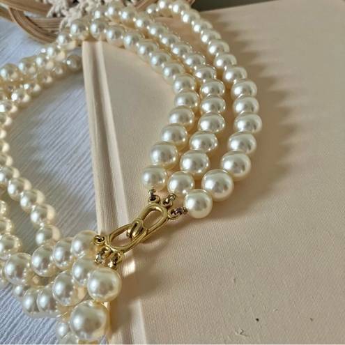 American Vintage Vintage “Morgana” Gold Hook Clasp Three Strand Pearl Necklace Chunky Statement