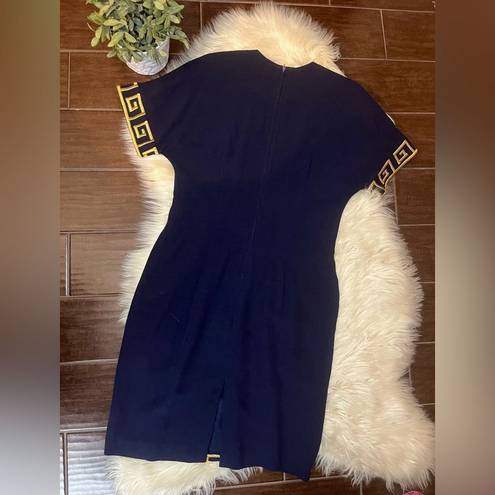 Chetta B  Navy Blue with embroidered Gold design short sleeve dress sz 10