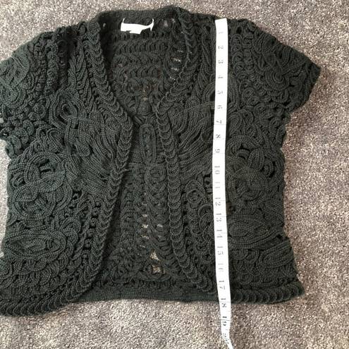 Coldwater Creek Boho Crochet Festival Vest Size 4 Cropped Hippie Black Chunky Knit Hipster 34"