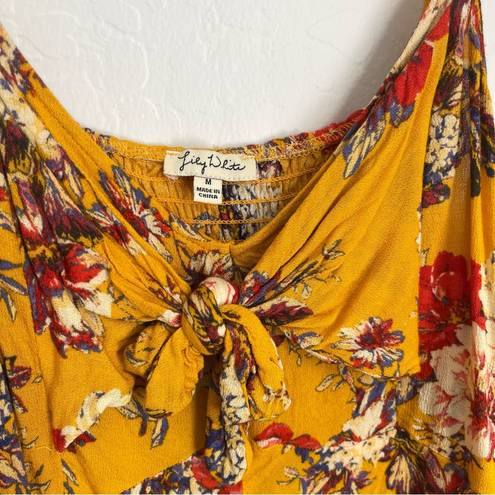 Lily White Buckle  Women’s Golden Yellow Floral Tie Front Cami Tank Top Medium