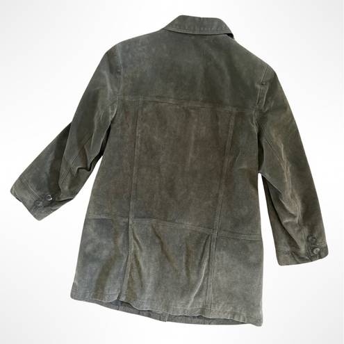 Bernardo  Collection Women's Green Leather Suede Button Down Jacket Coat
