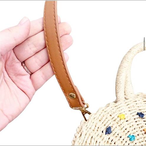 The Loft  Outlet Rattan Wicker Circle Purse Colorful Pom Poms Shoulder Bag NWT OS