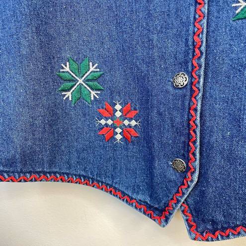 Susan Bristol Vintage Patchwork Embroidered Denim Boho Western Country Vest M