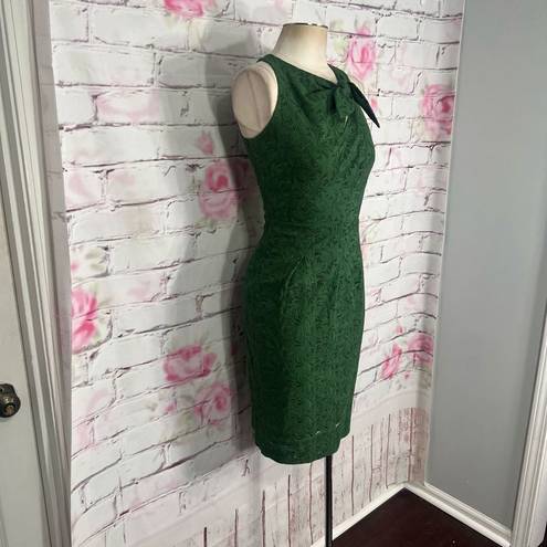 Tracy Reese  green lace sleeveless sheath dress with tie neck line