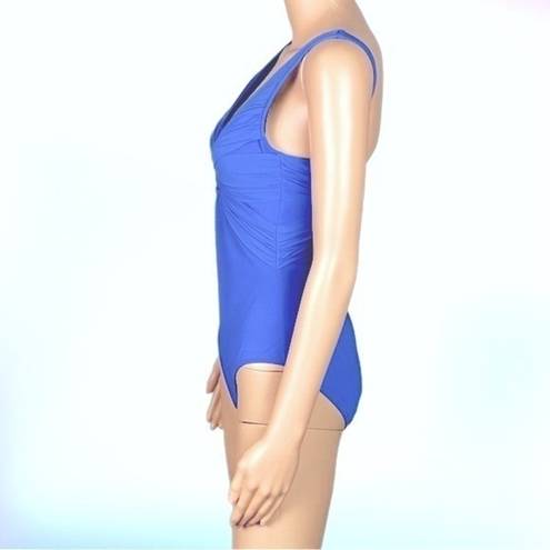 Gottex  blue one-piece swimsuit w/adjustable front tie and ruching. Size 10. EUC