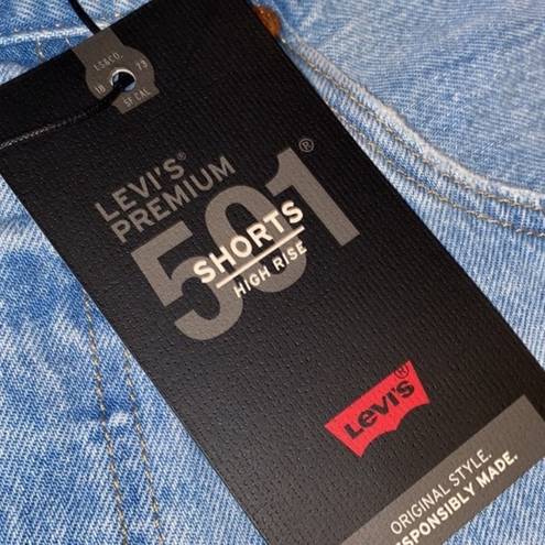 Levi’s jean shorts 501 fitted high rise button fly distressed fray denim‎