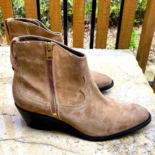 All Saints Carlotta Tan Suede Heeled Side Zip Ankle Boots. Size 10. New