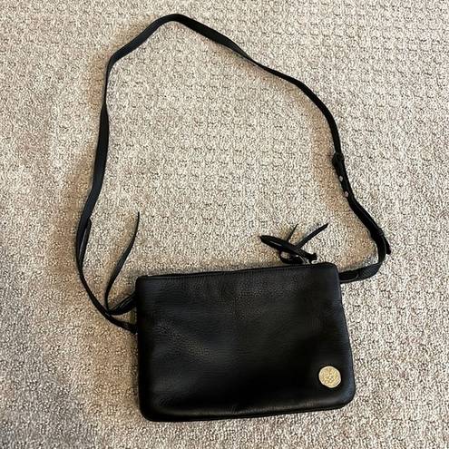 Vince Camuto  Black Leather Double Zipper Pocket Crossbody Purse Handbag