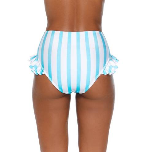 No Bo NWT Bikini swim bottoms light blue white stripes size X-Large 15/17 ruffles 