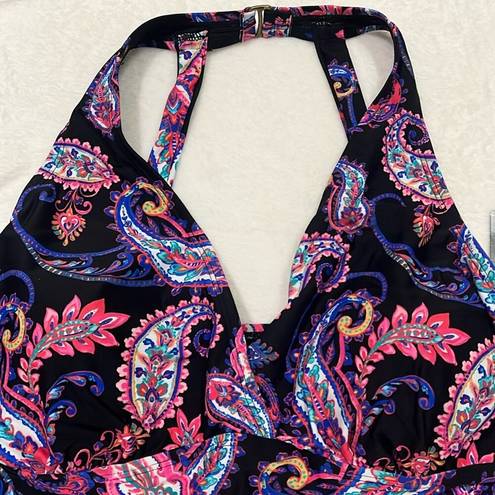 Raisin's Island Escape Tankini Bathing Suit Top 24W Swim Padded Cup Underwire Paisley