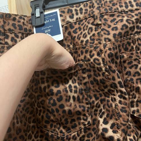 Charter Club Leopard Print Stretch Straight Leg Jeans Tummy Slimming Plus Size NWT w/ Pockets