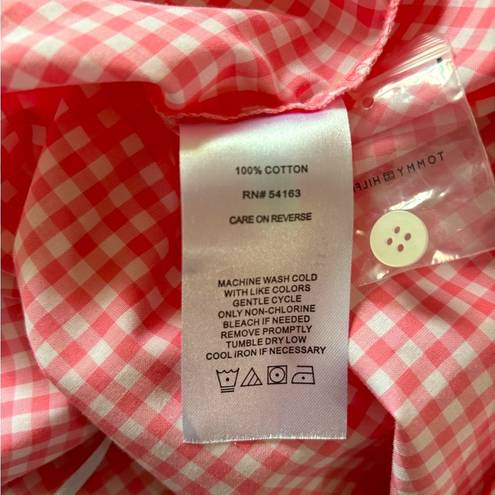 Tommy Hilfiger  Pink White Ruffle Gingham Button Up Blouse Women’s Size XL Plaid