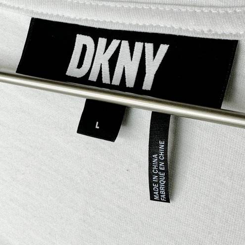 DKNY  White Scoop Neck Studded T-Shirt Pullover Top Silver Studs Lightweight L