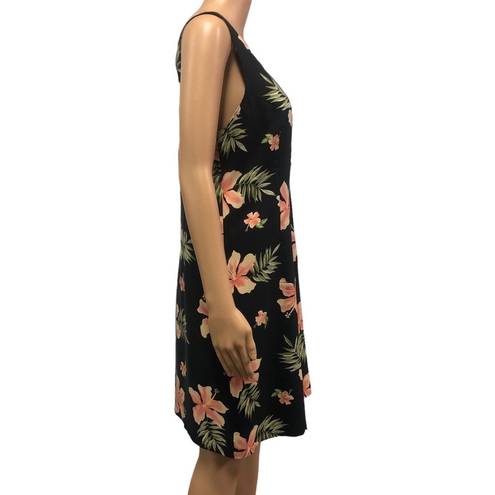 The Moon Vintage Pineapple Silk Black Hawaiian Floral Zip Sleeveless Dress Medium