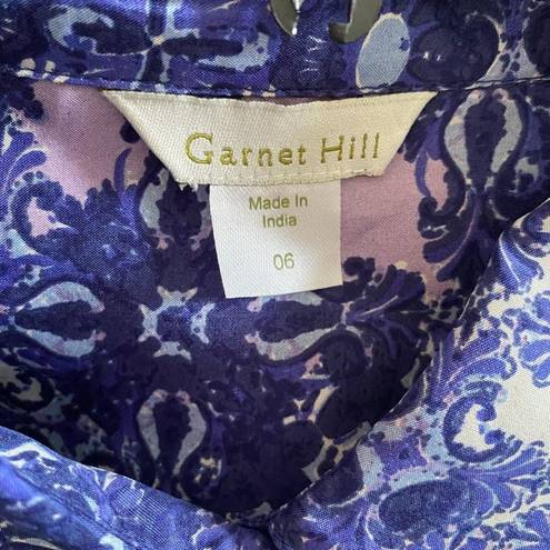 Garnet Hill  Women's Silk Button Front Blouse Top Long Sleeve Size 6 Blue Purple