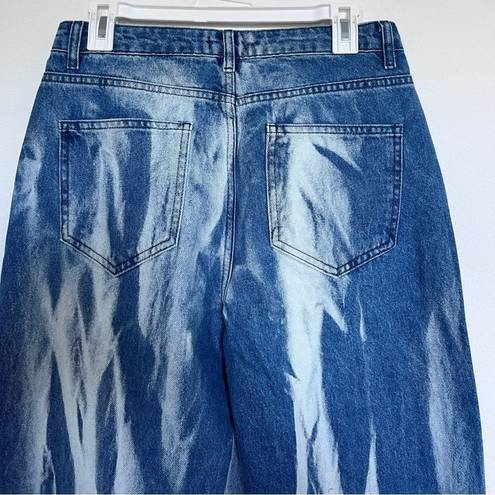 Pretty Little Thing  Women's Mid Blue Wash High Waist Tie Dye Wide Leg Jeans size