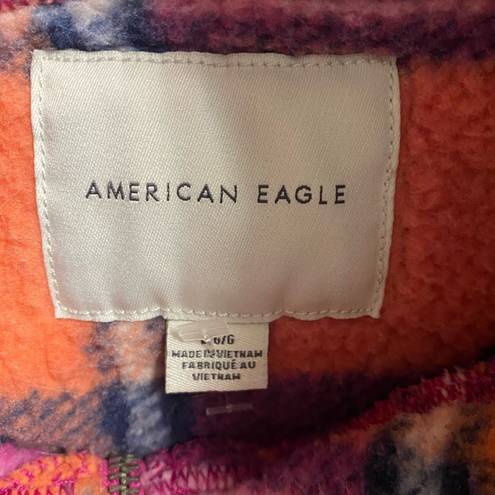 American Eagle  Pink Multi Plaid Cropped Fleece  1/4 Zip Top Jacket Large