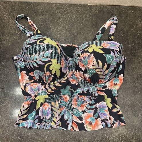 Raisin's  Floral Print Swimsuit Tankini Top Size 22W Bathing Suit Padded