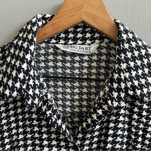 Houndstooth Big Dart Button Down Black and White  Shirt Women’s Size Medium UK 12