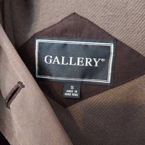 Gallery VINTAGE! 90’s  BROWN AND TAN TIE FRONT NECK BOW HOODED TRENCH COAT JACKET