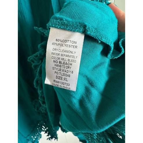 Umgee  Womens Dress Sz XL Jade Fringe Sleepless Night Crinkle Sleeveless NEW