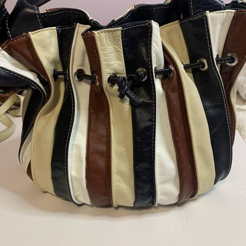 Vera Pelle  ITALIAN LEATHER..BROWN & BLACK & TAN & WHITE STRIPE BUCKET  BAG