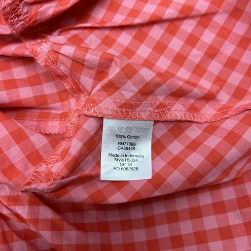 J.Crew  Red Pink Plaid Sleeveless Ruffle Hem Blouse Tie Back Tank Top Women L