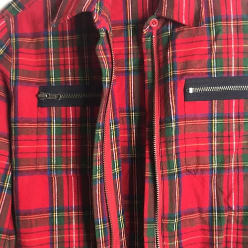 DKNY Vintage  Red Buffalo check Plaid Flannel zip up Shirt size medium