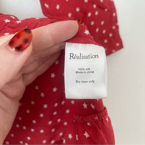 Realisation Par The Alexandra Red Star 100% Silk Long Sleeve Wrap Mini Dress XXS