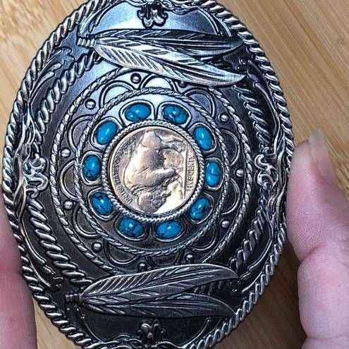 Buffalo Nickel Turquoise Silver Plated Belt Buckle Western Cowboy Cowgirl