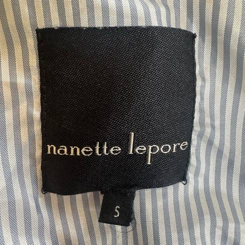 Nanette Lepore  Navy White Striped Denim Jeans Crop Jacket Contemporary Chic S