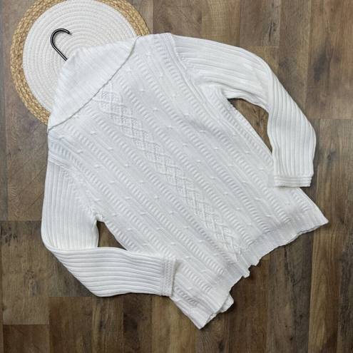 Dialogue  White Chunky Knit Sweater Set Size Large Cardigan + Tank NEW w TAGS