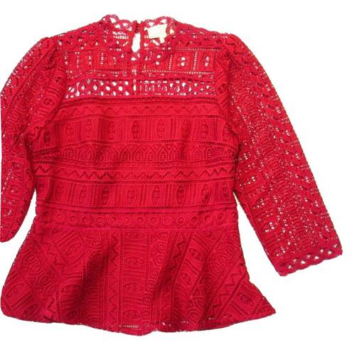 Moulinette Soeurs NWT Anthropologie  Lace Peplum Top in Red 8 $128