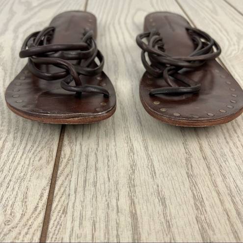 Krass&co Vintage Foundry . Zaria Strappy Leather Thong Sandals 9 Brown $150