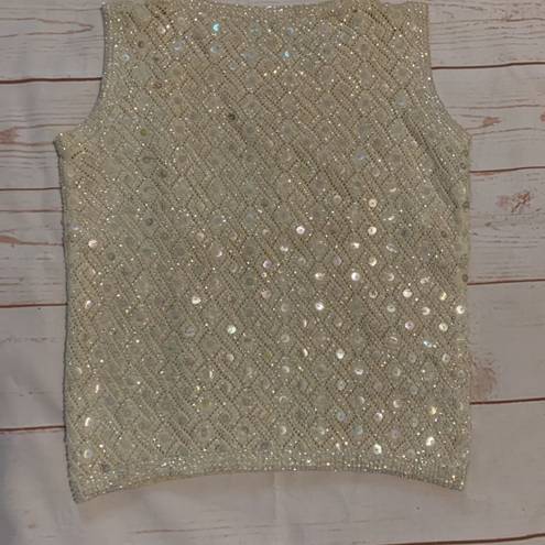 Krass&co I.Magnin & .100% Wool Womens Beaded Sleeveless Blouse Cream Size 38