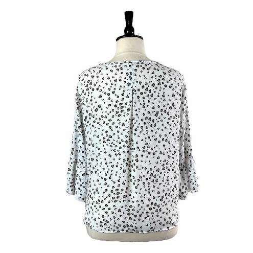 Elle Blouse Top Ruffle Bell Sleeve Pullover White Black Leopard Women’s Size XL