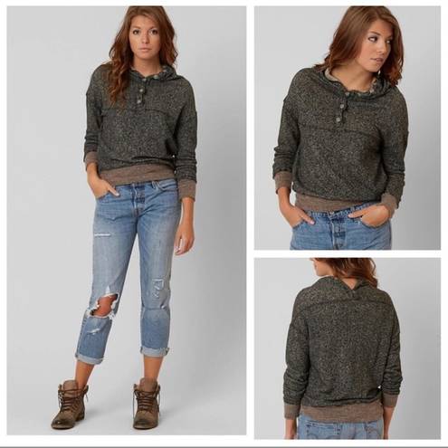 Gimmicks by BKE Gimmicks X BKE Double V Neck Marled Heather Button Sweatshirt Grey Black XS