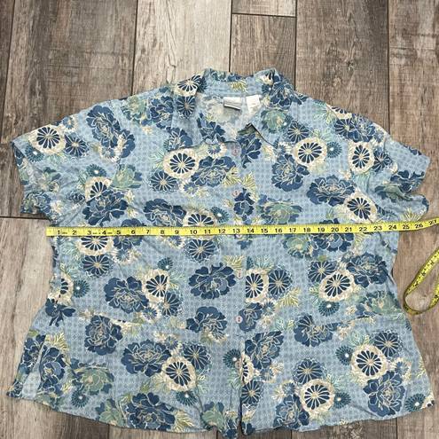 Emma James Short Sleeved Button Down Floral Design Shirt Blue White Size 20W