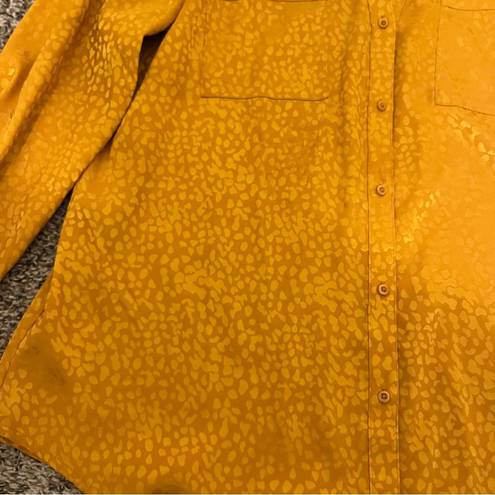 Candie's  Button Up Chiffon Yellow Gold Leopard Blouse Size Large