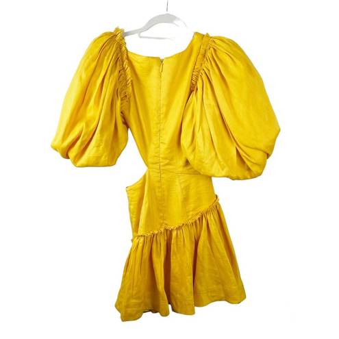 Chateau Aje  Cut Out Mini Dress Yellow Linen Blend Size 4