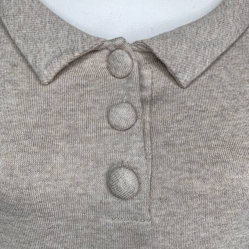 Lesjour! Heathered Oatmeal The Henley Ecovera Button Collar Long Sleeve Polo Top Size M