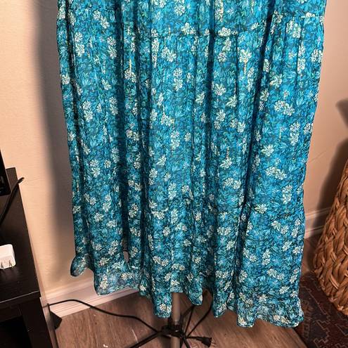 Shoshanna NWT  Danli Floral Chiffon blue midi dress with gold. Size 10